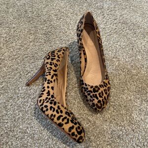 Lands' End Genuine Leather and Fur Leopard Print Heels